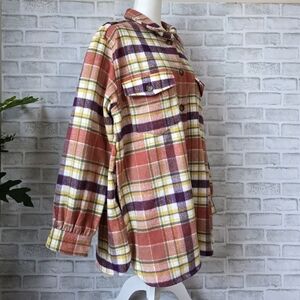 Dip Plaid Flannel Shacket Jacket – Orange Purple Yellow – Women’s XL